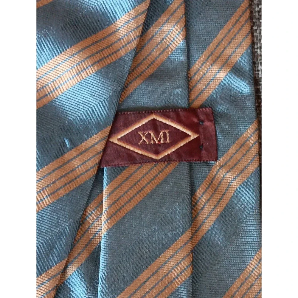 Tie 70s 80s 90s Y2K Mens XMI silk Blue Beige Stripe 4 Wide 60 Long